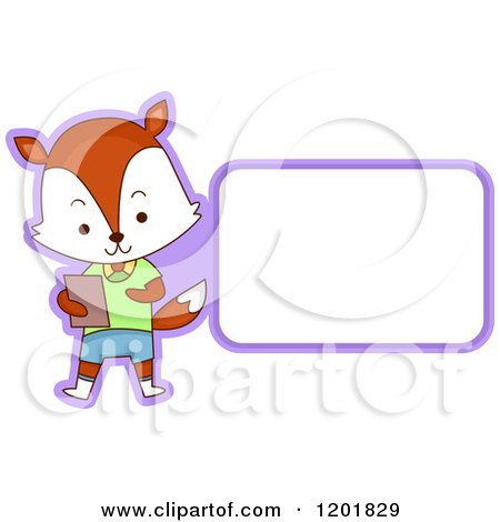 Clipart of a Student Fox by a Sign or Label - Royalty Free Vector Illustration by BNP Design Studio