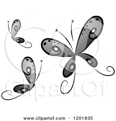 Clipart of Grayscale Butterflies - Royalty Free Vector Illustration by BNP Design Studio