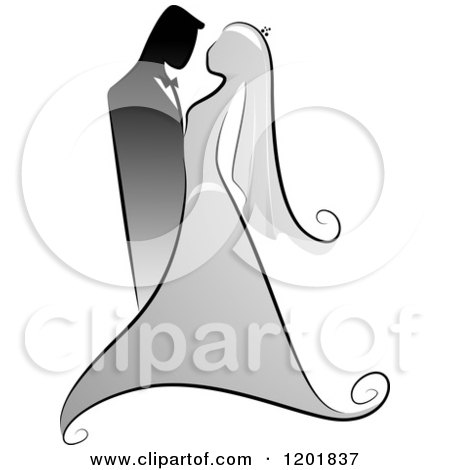 Clipart of a Grayscale Bride and Groom - Royalty Free Vector Illustration by BNP Design Studio