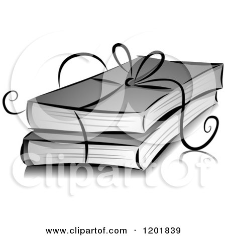 Clipart of a Grayscale Ribbon Tied Around Books - Royalty Free Vector Illustration by BNP Design Studio