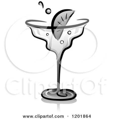 Clipart of a Grayscale Alcoholic Cocktail Beverage - Royalty Free Vector Illustration by BNP Design Studio