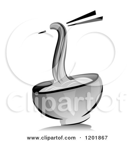 Clipart of a Grayscale Bowl of Noodles and Chopsticks - Royalty Free Vector Illustration by BNP Design Studio