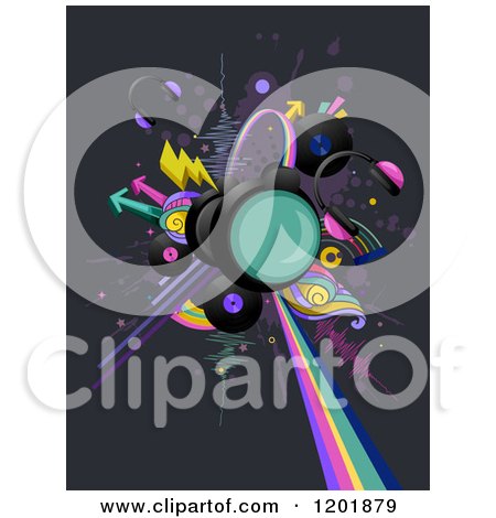 Clipart of Headphoens and Music Albums with Arrows and Sounds Waves - Royalty Free Vector Illustration by BNP Design Studio
