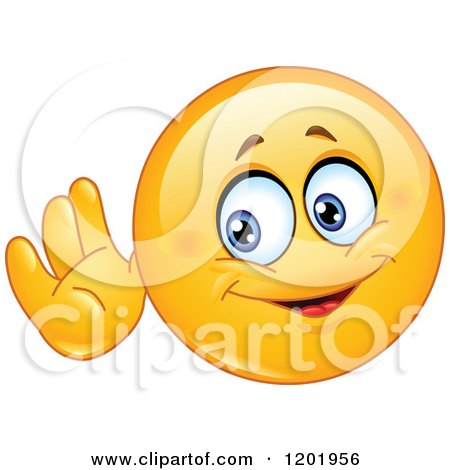 Cartoon of a Yellow Emoticon Smiley Cupping His Ear and Listening - Royalty Free Vector Clipart by yayayoyo