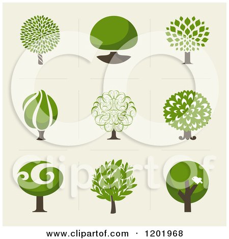 Clipart of Different Styled Green Tree Squares - Royalty Free Vector Illustration by elena