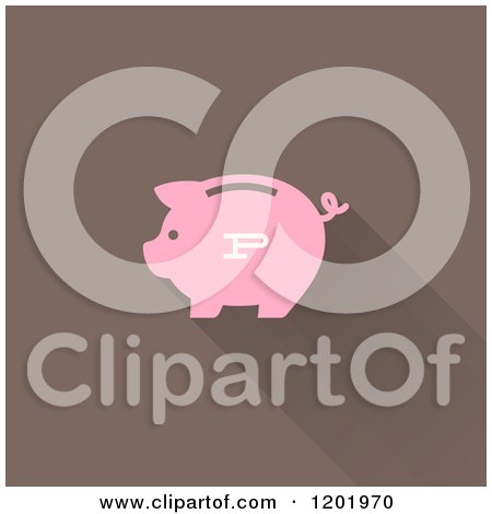 Clipart of a Pink Piggy Bank with a Shadow on Brown - Royalty Free Vector Illustration by elena
