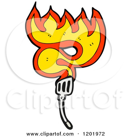 Cartoon of a Flaming Spatula - Royalty Free Vector Illustration by lineartestpilot
