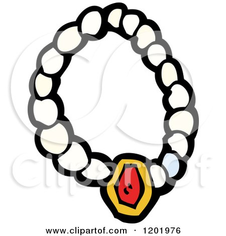 Cartoon of a Pearl And Ruby Necklace - Royalty Free Vector Illustration by lineartestpilot