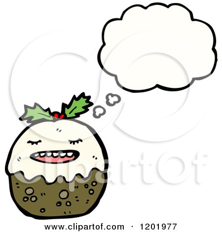 Cartoon of a Thinking Christmas Pudding Character - Royalty Free Vector Illustration by lineartestpilot