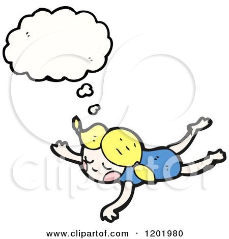 Cartoon of a Girl Flying and AThinking - Royalty Free Vector Illustration by lineartestpilot