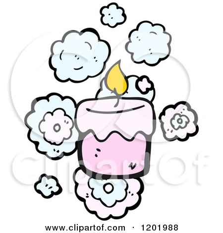 Cartoon of a Candle With Flowers And Clouds - Royalty Free Vector Illustration by lineartestpilot