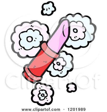 Cartoon of Lipstick Tube And Flower Clouds - Royalty Free Vector Illustration by lineartestpilot