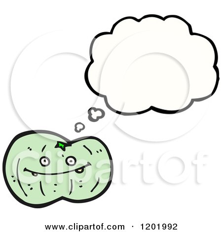 Cartoon of a Green Vampire Tomato Thinking - Royalty Free Vector Illustration by lineartestpilot