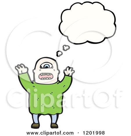 Cartoon of a One Eyed Monster Thinking - Royalty Free Vector Illustration by lineartestpilot