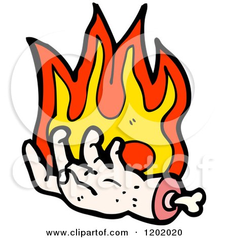 Cartoon of a Flaming Severed Hand - Royalty Free Vector Illustration by lineartestpilot