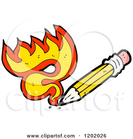 Cartoon of a Flaming Pencil - Royalty Free Vector Illustration by lineartestpilot