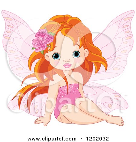 Cartoon of a Red Haired Little Fairy Girl with Roses in Her Hair - Royalty Free Vector Clipart by Pushkin