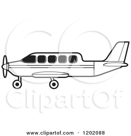Clipart of a Small Black and White Outlined Airplane 11 - Royalty Free Vector Illustration by Lal Perera