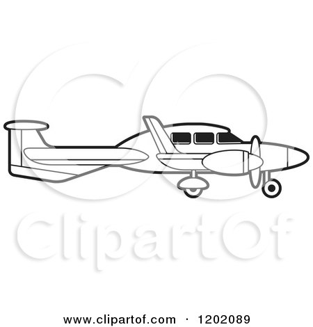 Clipart of a Small Black and White Outlined Airplane 10 - Royalty Free Vector Illustration by Lal Perera