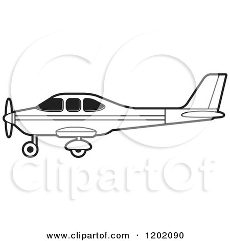 Clipart of a Small Black and White Outlined Airplane 9 - Royalty Free Vector Illustration by Lal Perera
