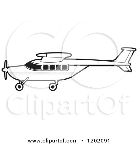 Clipart of a Small Black and White Outlined Airplane 8 - Royalty Free Vector Illustration by Lal Perera
