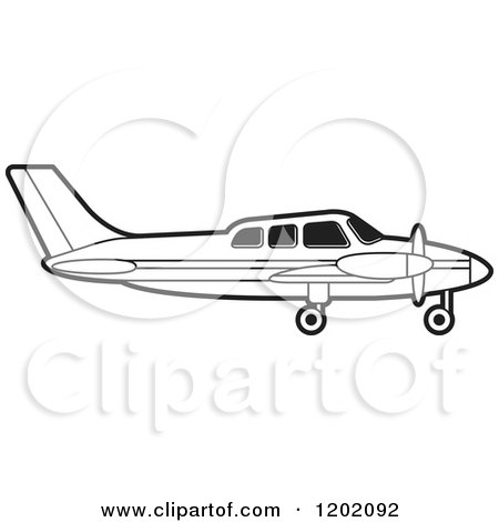 Clipart of a Small Black and White Outlined Airplane 7 - Royalty Free Vector Illustration by Lal Perera