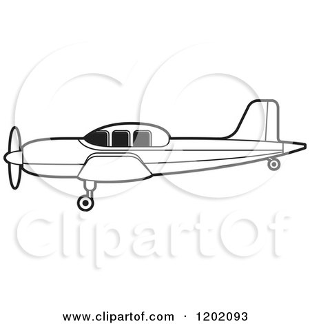 Clipart of a Small Black and White Outlined Airplane 6 - Royalty Free Vector Illustration by Lal Perera