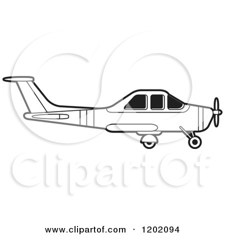 Clipart of a Small Black and White Outlined Airplane 5 - Royalty Free Vector Illustration by Lal Perera
