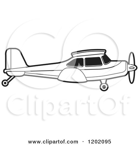 Clipart of a Small Black and White Outlined Airplane 4 - Royalty Free Vector Illustration by Lal Perera