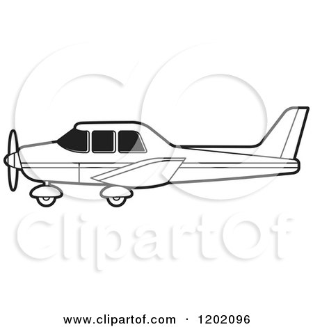 Clipart of a Small Black and White Outlined Airplane 3 - Royalty Free Vector Illustration by Lal Perera