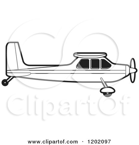 Clipart of a Small Black and White Outlined Airplane 2 - Royalty Free Vector Illustration by Lal Perera