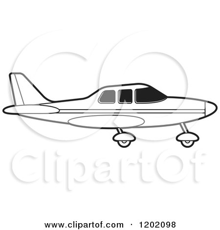 Clipart of a Small Black and White Outlined Airplane 12 - Royalty Free Vector Illustration by Lal Perera