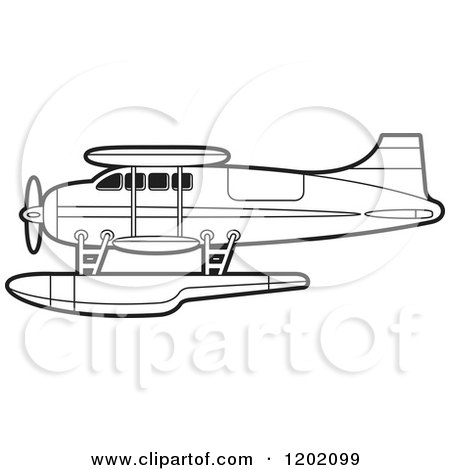 Clipart of a Small Outlined Seaplane - Royalty Free Vector Illustration by Lal Perera
