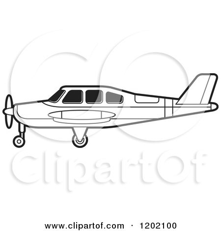 Clipart of a Small Black and White Outlined Airplane - Royalty Free Vector Illustration by Lal Perera