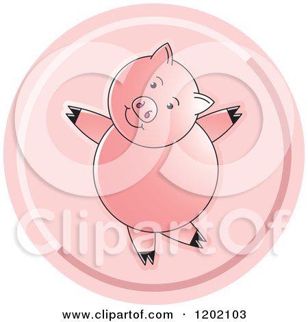 Clipart of a Pink Pig Dancing Icon - Royalty Free Vector Illustration by Lal Perera