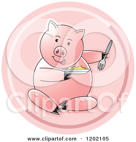 Clipart of a Pig Sitting and Eating Icon - Royalty Free Vector Illustration by Lal Perera