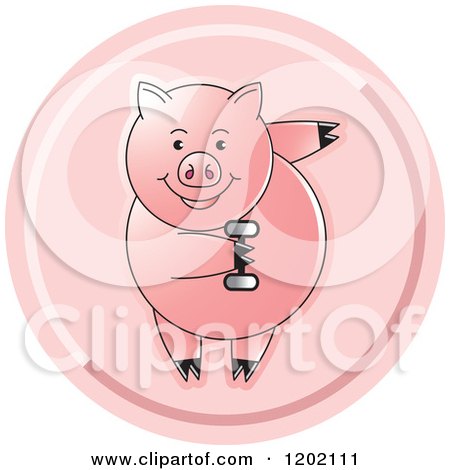 Clipart of a Fit Pig Exercising with a Dumbbell Icon - Royalty Free Vector Illustration by Lal Perera