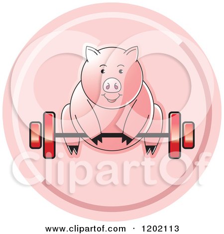 Clipart of a Fit Pig Exercising and Lifting a Barbell Icon - Royalty Free Vector Illustration by Lal Perera