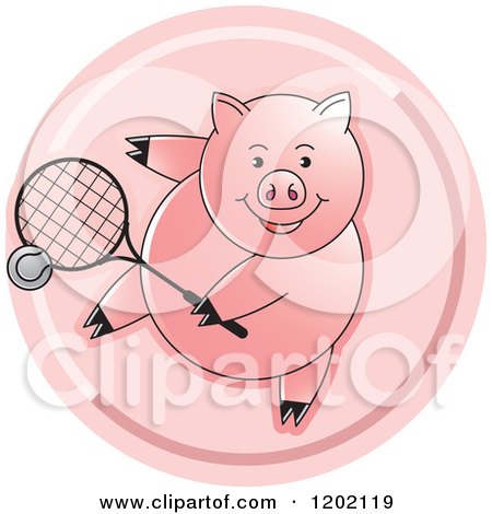 Clipart of a Sporty Pig Playing Tennis Icon - Royalty Free Vector Illustration by Lal Perera