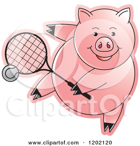 Clipart of a Sporty Pig Playing Tennis - Royalty Free Vector Illustration by Lal Perera