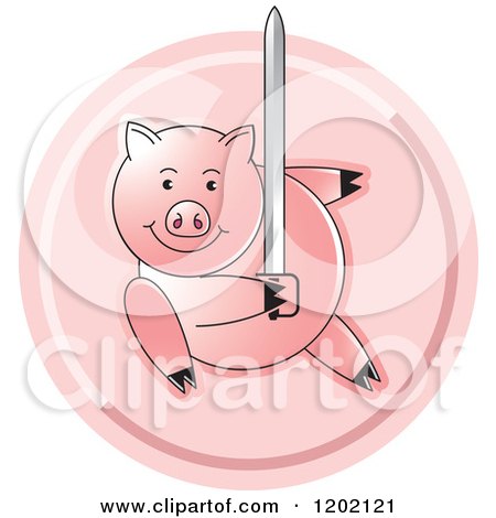 Clipart of a Pig Fighting with a Sword Icon - Royalty Free Vector Illustration by Lal Perera