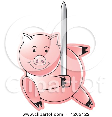 Clipart of a Pig Fighting with a Sword - Royalty Free Vector Illustration by Lal Perera