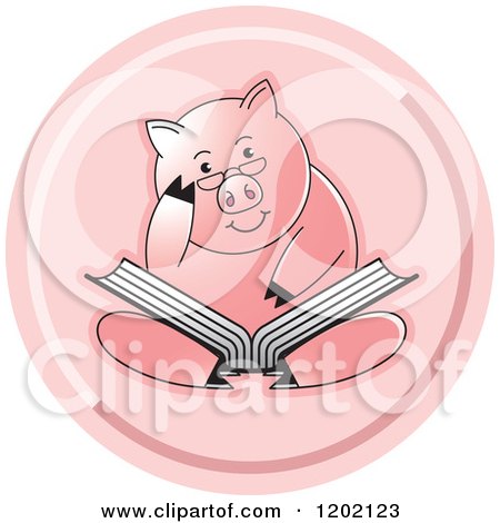 Clipart of a Pig Sitting and Reading a Book Icon - Royalty Free Vector Illustration by Lal Perera