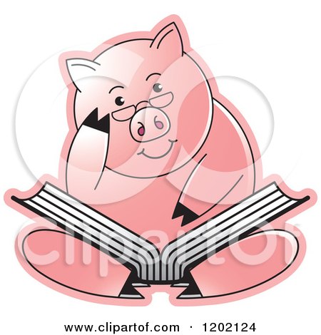 Clipart of a Pig Sitting and Reading a Book - Royalty Free Vector Illustration by Lal Perera