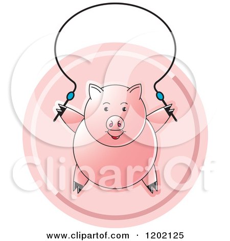 Clipart of a Pig Exercising with a Jump Rope Icon - Royalty Free Vector Illustration by Lal Perera