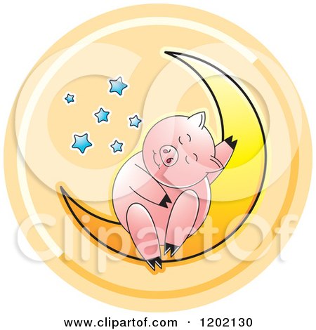 Clipart of a Pig Sleeping on a Crescent Moon Icon - Royalty Free Vector Illustration by Lal Perera