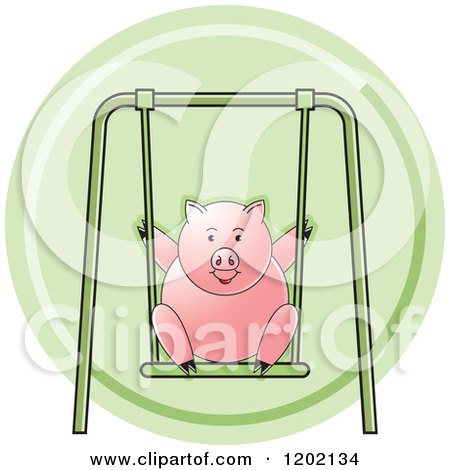 Clipart of a Pig Playing on a Swing Icon - Royalty Free Vector Illustration by Lal Perera