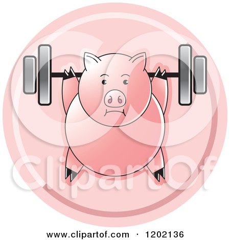 Clipart of a Fit Pig Exercising with a Heavy Barbell Icon - Royalty Free Vector Illustration by Lal Perera
