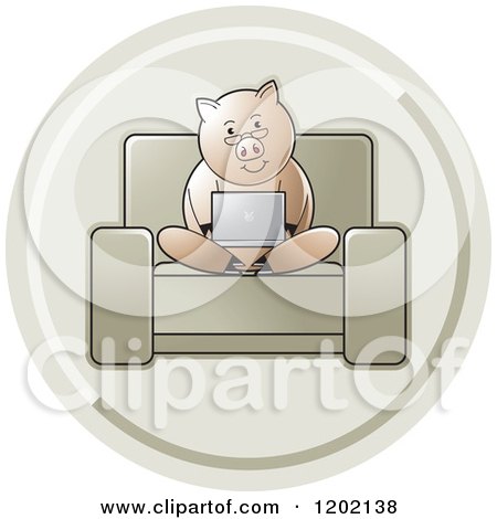 Clipart of a Green Icon of a Pig Using a Laptop Computer - Royalty Free Vector Illustration by Lal Perera