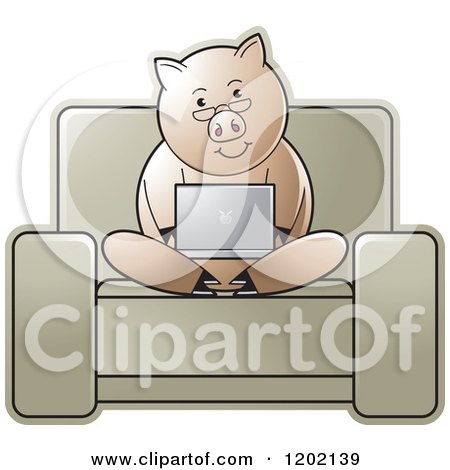 Clipart of a Pig Using a Laptop Computer on a Chair - Royalty Free Vector Illustration by Lal Perera